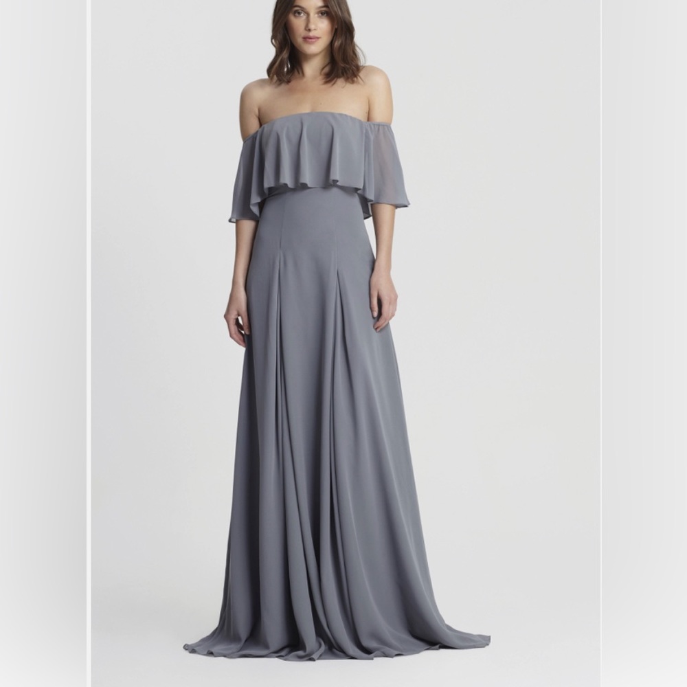 Monique Lhuillier Gray Off-Shoulder Wedding Dress - Picture 1 of 8